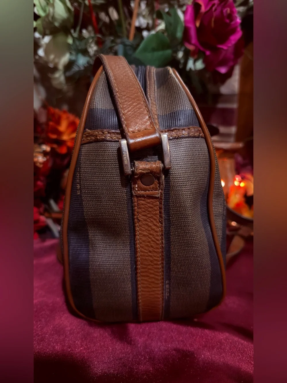 Fendi Striped Messenger Bag in Brown and Black